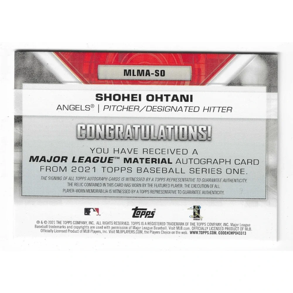 Shohei Ohtani 2021 Topps - Major League Material Autograph Relic Red /10 MLMA-SO